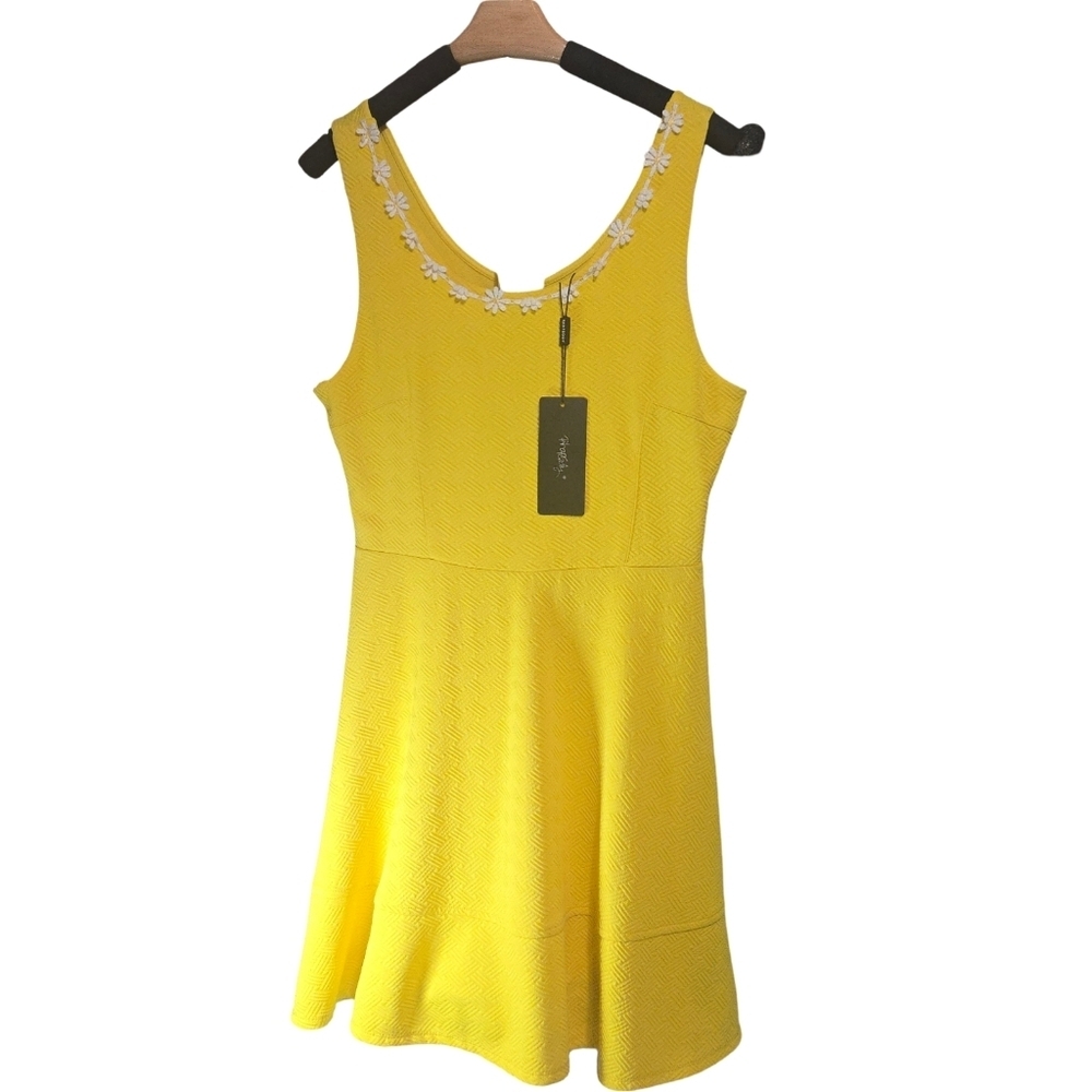 Rhapsody Yellow Mini Dress with White Floral Accents